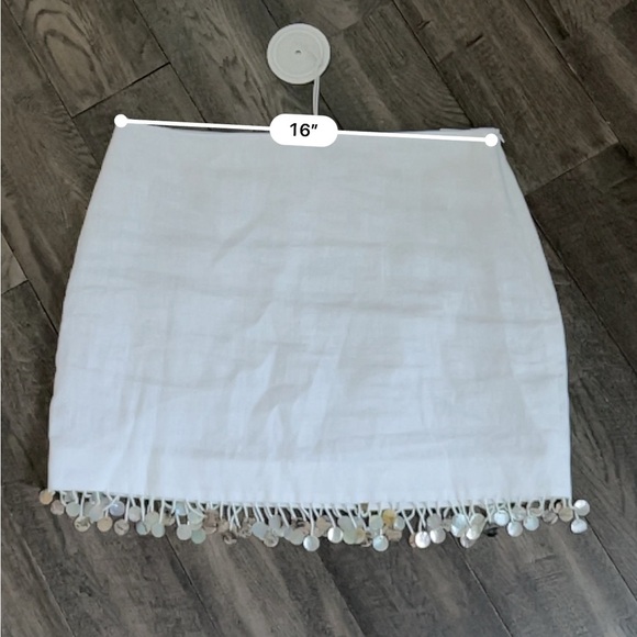 Staud White Shell Trim Linen Mini Skirt with Pearl Fringe Sz 10 NWT - Picture 8 of 10